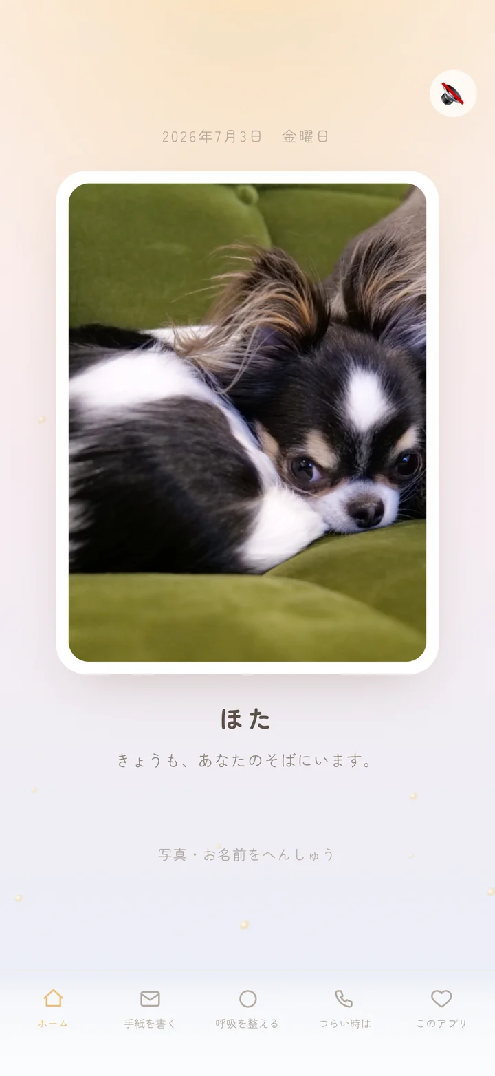 またね アプリ画面 - ペットの写真とお名前